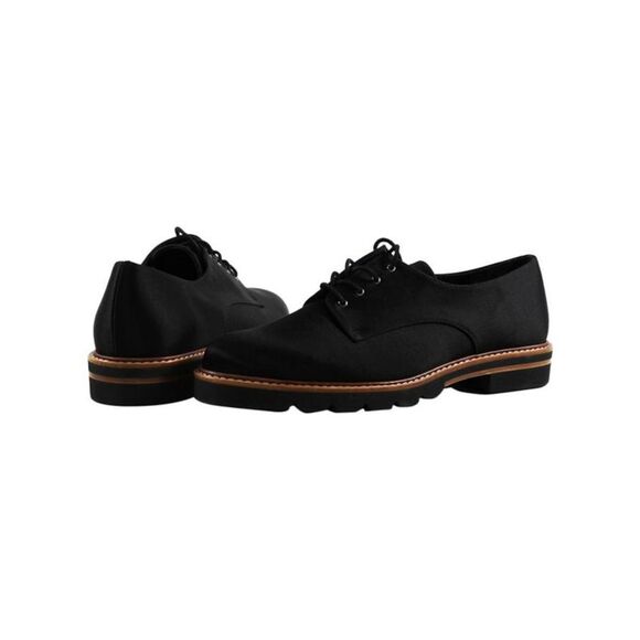 STUART WEITZMAN Shoes - STUART WEITZMAN Womens Black Satin Metro Round Toe Lace-Up Oxford Shoes 9 M